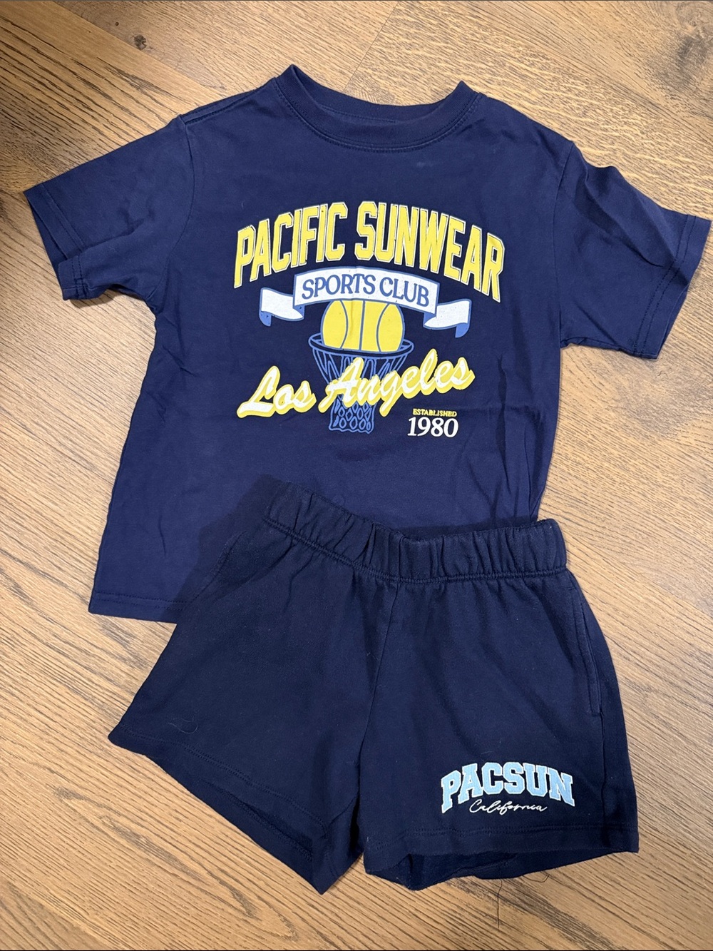 PacSun Navy Tee and Shorts Set with Yellow & Light Blue Graphics